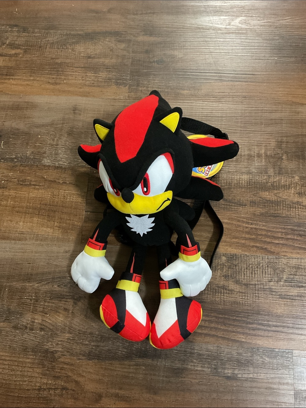 Black & Red Plush Character Kids Backpack - Shadow-Inspired Design